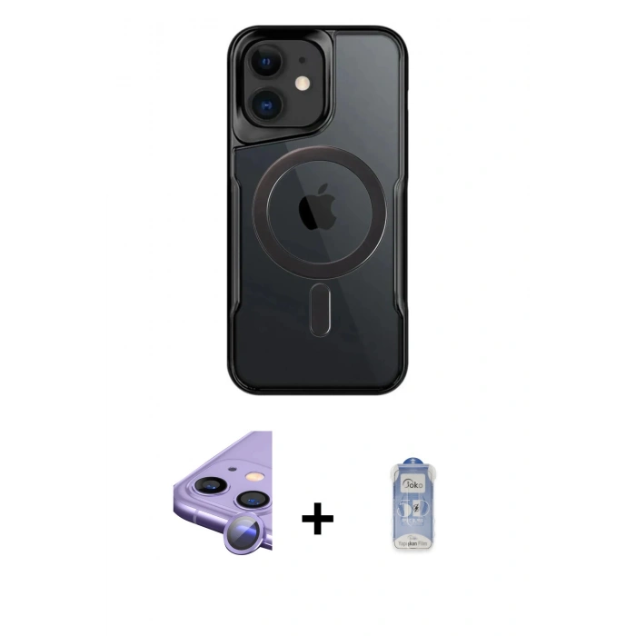 MARSİLYAN™- iPhone 11 Kılıf Yadigar Klasik Özel Seri - Siyah Joko Magic 5D Cam + Raze Metal Kamera Lens - MR