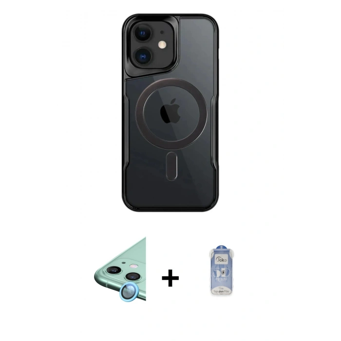MARSİLYAN™- iPhone 11 Kılıf Yadigar Klasik Özel Seri - Siyah Joko Magic 5D Cam + Raze Metal Kamera Lens - MI