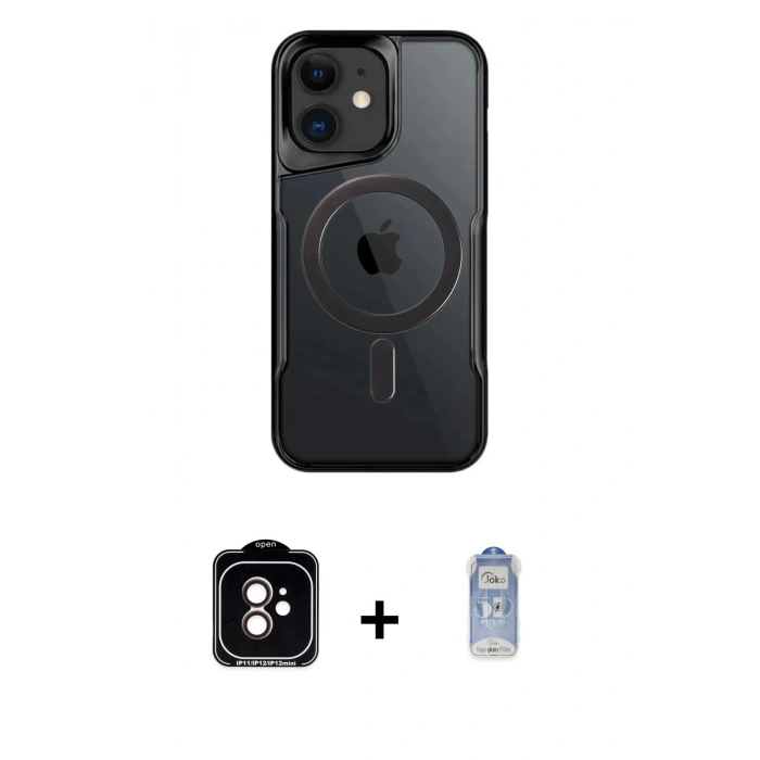 MARSİLYAN™- iPhone 11 Kılıf Yadigar Klasik Özel Seri - Siyah Joko Magic 5D Cam + Turuncu PVD Metal Kamera Lens