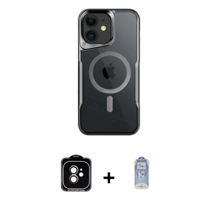MARSİLYAN™- iPhone 11 Kılıf Yadigar Klasik Özel Seri - Siyah Joko Magic 5D Cam + Turuncu PVD Metal Kamera Lens