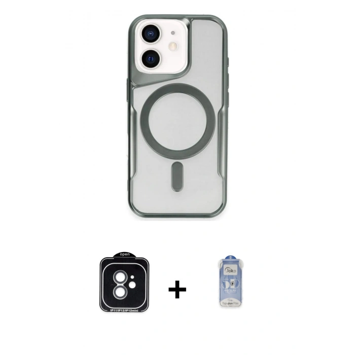 MARSİLYAN™- iPhone 11 Kılıf Yadigar Klasik Özel Seri - Siyah Joko Magic 5D Cam + Yeşil PVD Metal Kamera Lens