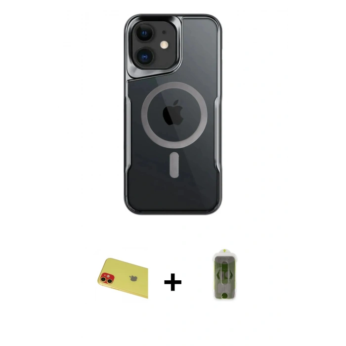 MARSİLYAN™- iPhone 11 Kılıf Yadigar Klasik Özel Seri - Siyah Joko Magic 5D Hayalet Cam + Rainbow Kamera Lens Koruma Cam - KI