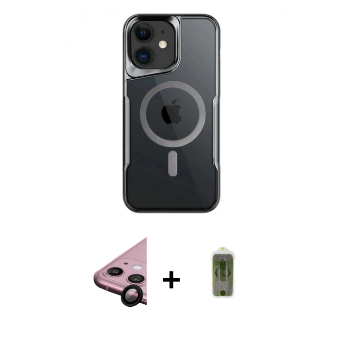 MARSİLYAN™- iPhone 11 Kılıf Yadigar Klasik Özel Seri - Siyah Joko Magic 5D Hayalet Cam + Raze Metal Kamera Lens - SH
