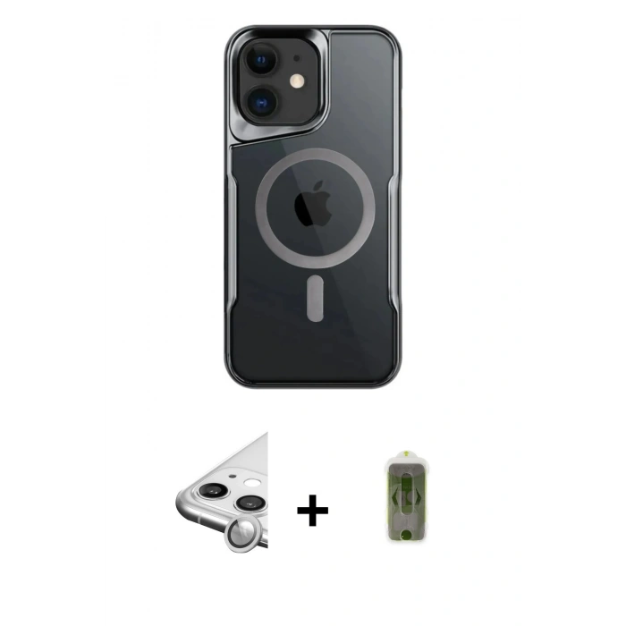 MARSİLYAN™- iPhone 11 Kılıf Yadigar Klasik Özel Seri - Siyah Joko Magic 5D Hayalet Cam + Raze Metal Kamera Lens - GS