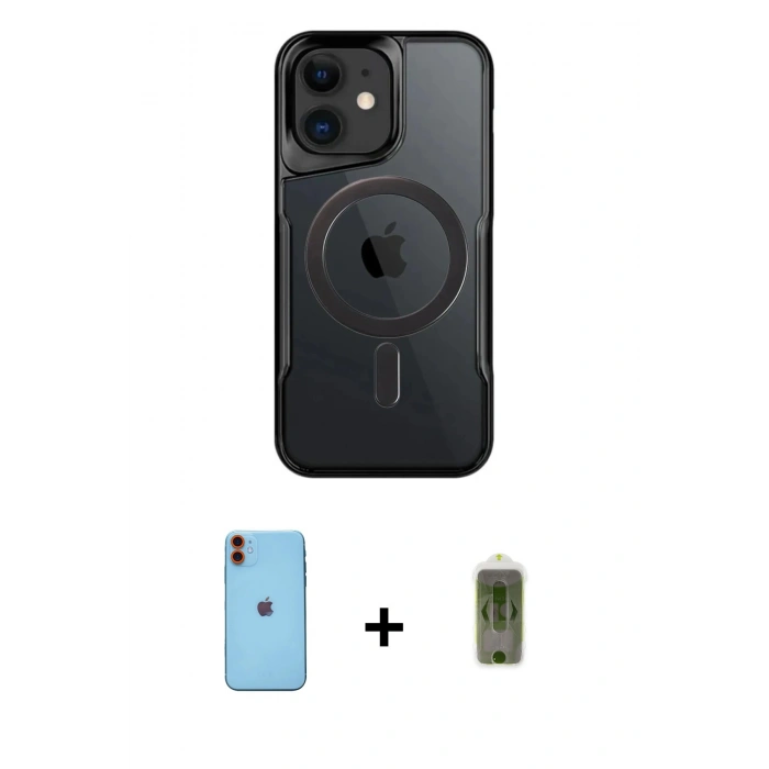 MARSİLYAN™- iPhone 11 Kılıf Yadigar Klasik Özel Seri - Siyah Joko Magic 5D Hayalet Cam + Neon Fosforlu Kamera Lens - TU