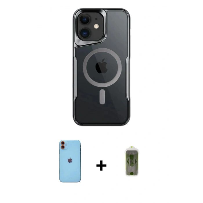 MARSİLYAN™- iPhone 11 Kılıf Yadigar Klasik Özel Seri - Siyah Joko Magic 5D Hayalet Cam + Neon Fosforlu Kamera Lens - TU