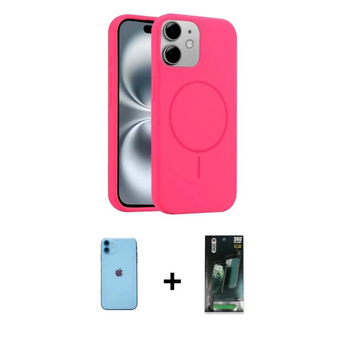 MARSİLYAN™- iPhone 11 Kılıf Yankı Form Serisi - Şeffaf 360 Full Body Arka Koruyucu + Neon Fosforlu Kamera Lens - MI