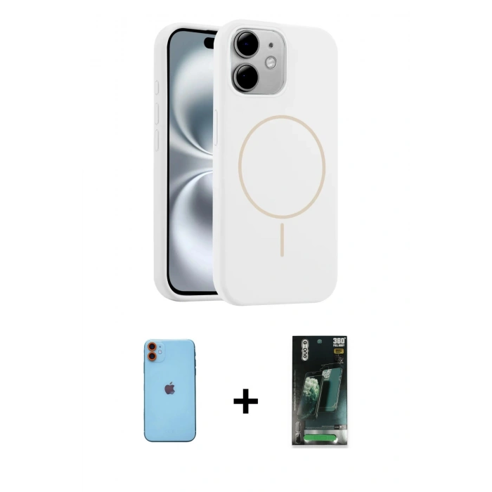 MARSİLYAN™- iPhone 11 Kılıf Yankı Form Serisi - Şeffaf 360 Full Body Arka Koruyucu + Neon Fosforlu Kamera Lens - TU