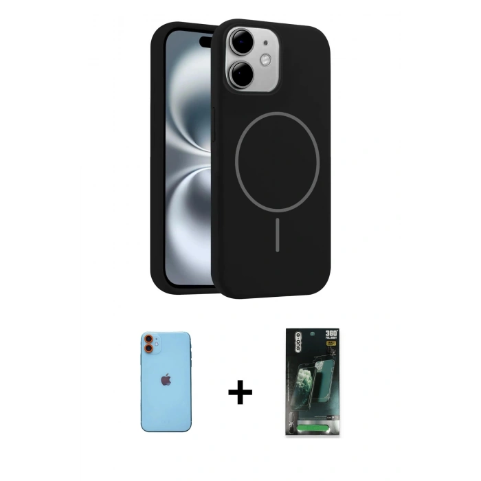 MARSİLYAN™- iPhone 11 Kılıf Yankı Form Serisi - Şeffaf 360 Full Body Arka Koruyucu + Neon Fosforlu Kamera Lens - TU