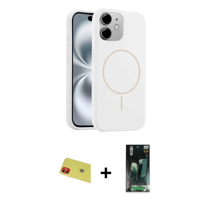 MARSİLYAN™- iPhone 11 Kılıf Yankı Form Serisi - Şeffaf 360 Full Body Arka Koruyucu + Rainbow Kamera Lens Koruma Cam - KI
