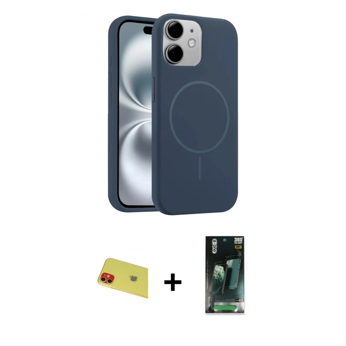 MARSİLYAN™- iPhone 11 Kılıf Yankı Form Serisi - Şeffaf 360 Full Body Arka Koruyucu + Rainbow Kamera Lens Koruma Cam - KI