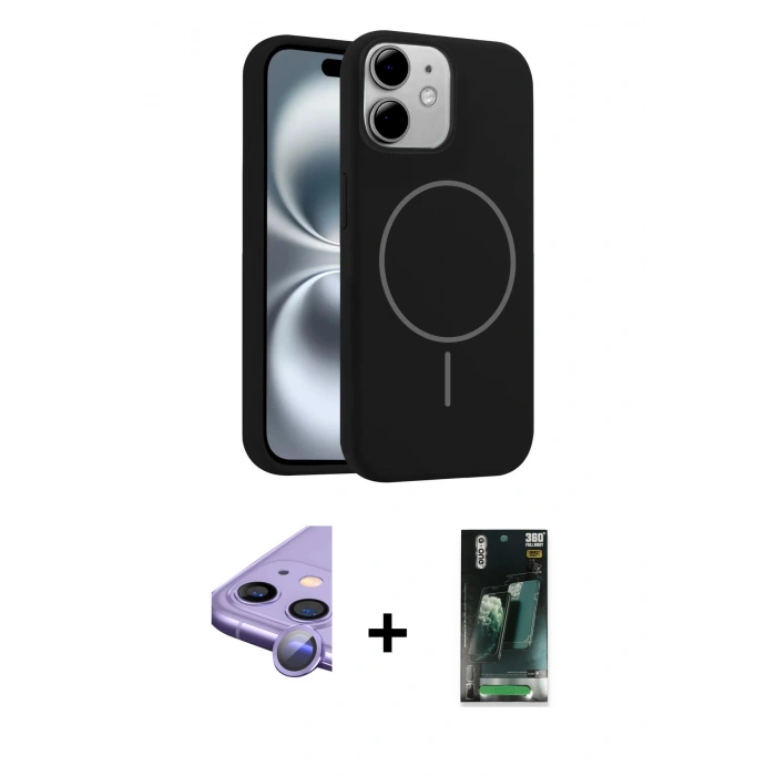 MARSİLYAN™- iPhone 11 Kılıf Yankı Form Serisi - Şeffaf 360 Full Body Arka Koruyucu + Raze Metal Kamera Lens - MR
