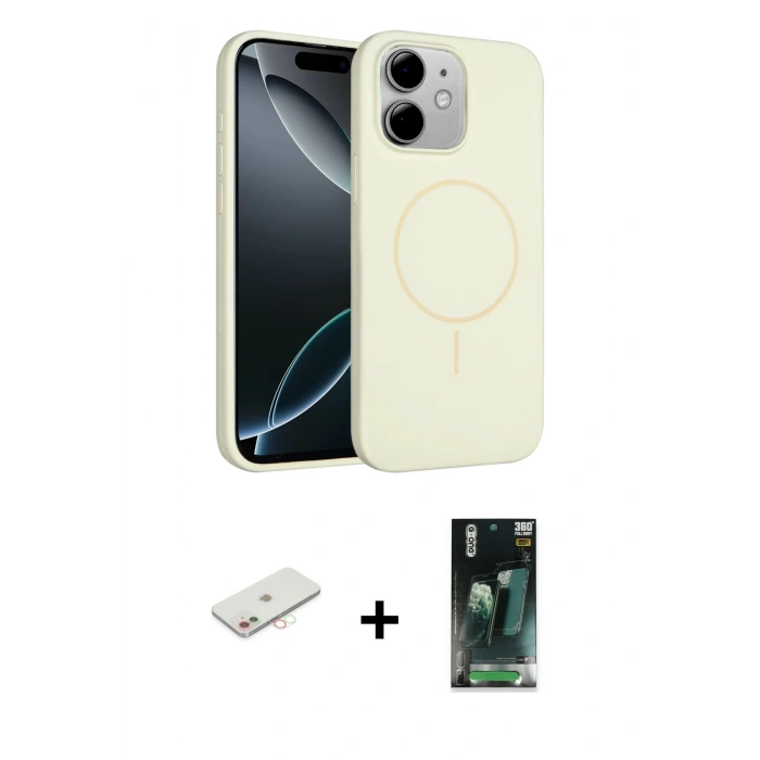 MARSİLYAN™- iPhone 11 Kılıf Yankı Form Serisi - Şeffaf 360 Full Body Arka Koruyucu + Renkli Kamera Lens Koruma Cam - YL