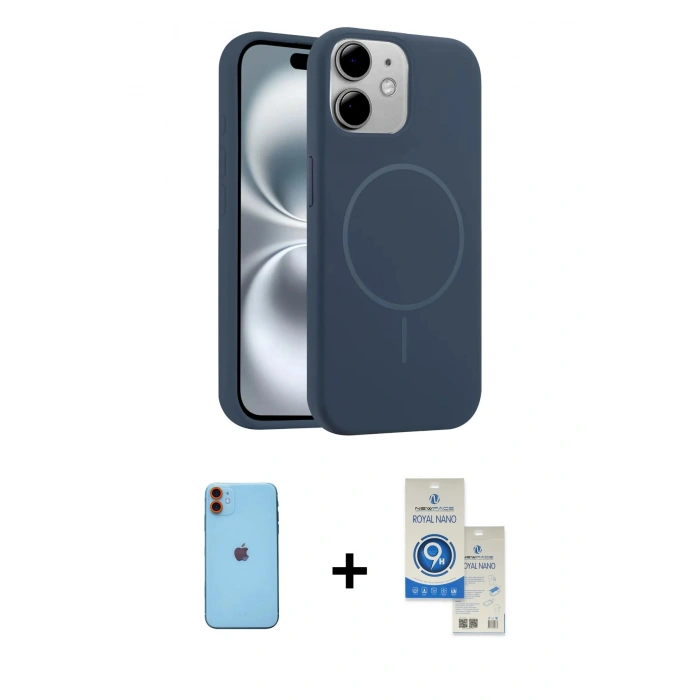 MARSİLYAN™- iPhone 11 Kılıf Yankı Form Serisi - Şeffaf Royal Nano Ekran Koruyucu + Neon Fosforlu Kamera Lens - TU