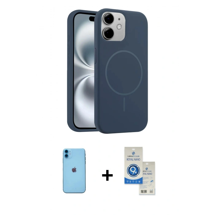 MARSİLYAN™- iPhone 11 Kılıf Yankı Form Serisi - Şeffaf Royal Nano Ekran Koruyucu + Neon Fosforlu Kamera Lens - MI