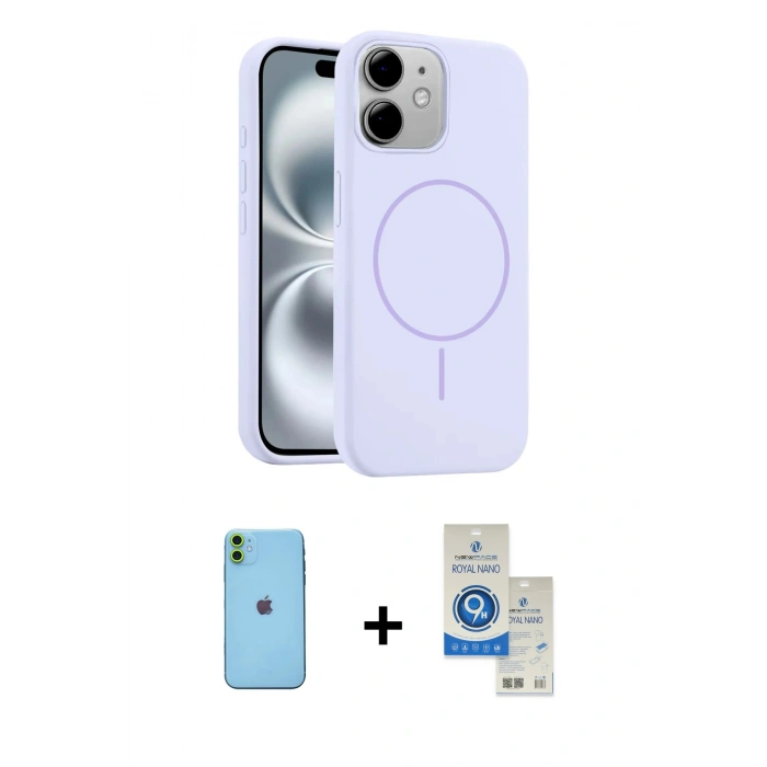 MARSİLYAN™- iPhone 11 Kılıf Yankı Form Serisi - Şeffaf Royal Nano Ekran Koruyucu + Neon Fosforlu Kamera Lens - YL