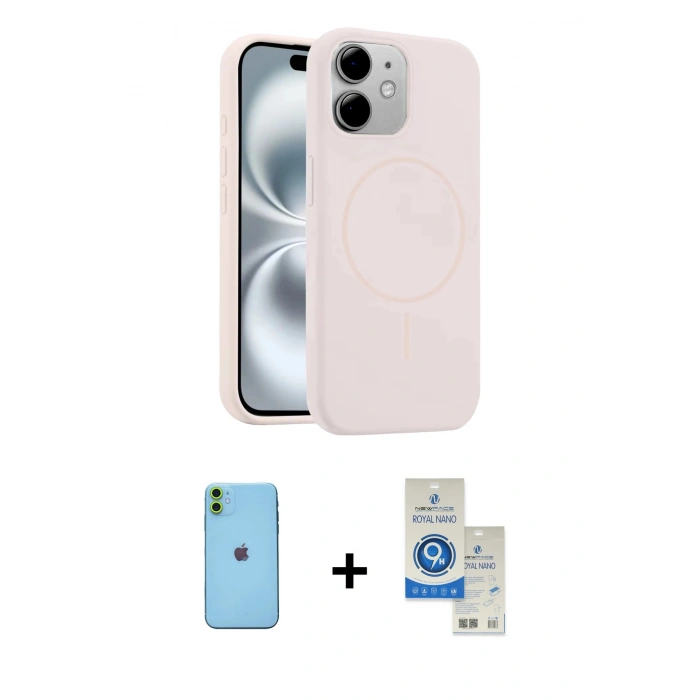 MARSİLYAN™- iPhone 11 Kılıf Yankı Form Serisi - Şeffaf Royal Nano Ekran Koruyucu + Neon Fosforlu Kamera Lens - YL