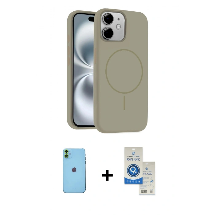 MARSİLYAN™- iPhone 11 Kılıf Yankı Form Serisi - Şeffaf Royal Nano Ekran Koruyucu + Neon Fosforlu Kamera Lens - YL