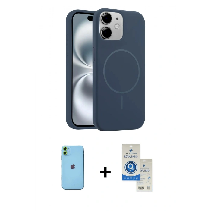 MARSİLYAN™- iPhone 11 Kılıf Yankı Form Serisi - Şeffaf Royal Nano Ekran Koruyucu + Neon Fosforlu Kamera Lens - YL