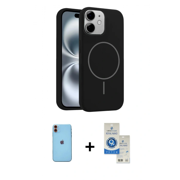 MARSİLYAN™- iPhone 11 Kılıf Yankı Form Serisi - Şeffaf Royal Nano Ekran Koruyucu + Neon Fosforlu Kamera Lens - TU