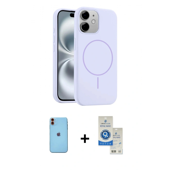 MARSİLYAN™- iPhone 11 Kılıf Yankı Form Serisi - Şeffaf Royal Nano Ekran Koruyucu + Neon Fosforlu Kamera Lens - TU