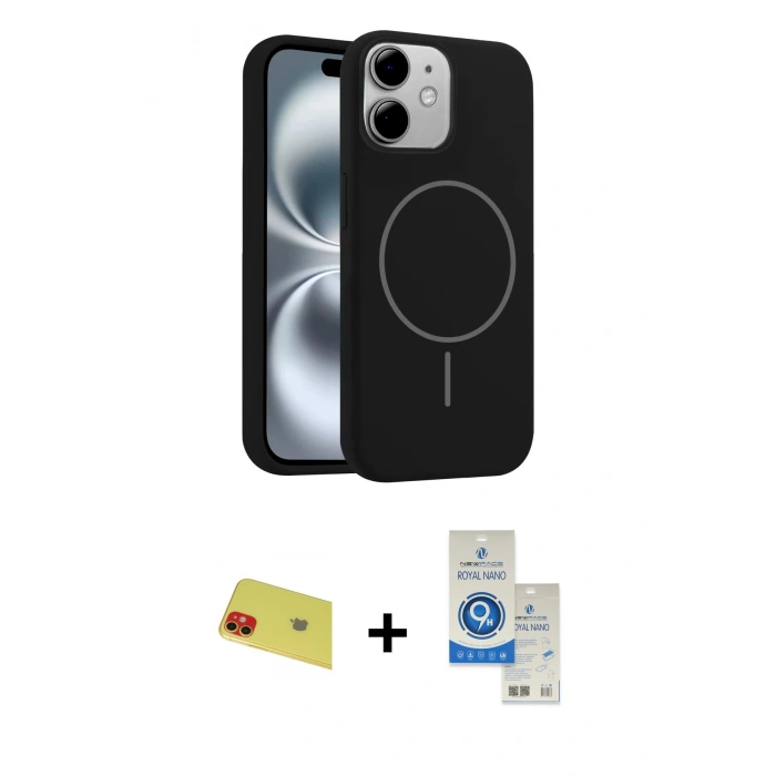 MARSİLYAN™- iPhone 11 Kılıf Yankı Form Serisi - Şeffaf Royal Nano Ekran Koruyucu + Rainbow Kamera Lens Koruma Cam - KI