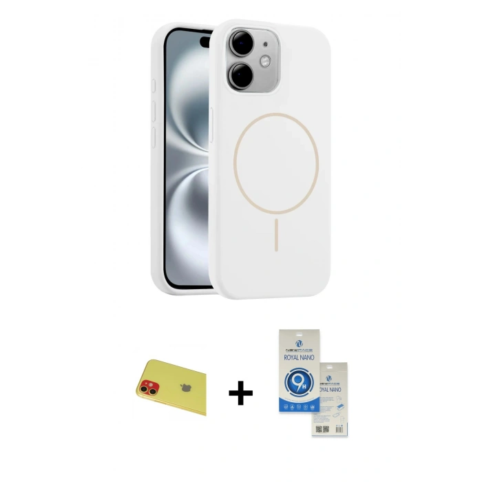 MARSİLYAN™- iPhone 11 Kılıf Yankı Form Serisi - Şeffaf Royal Nano Ekran Koruyucu + Rainbow Kamera Lens Koruma Cam - KI