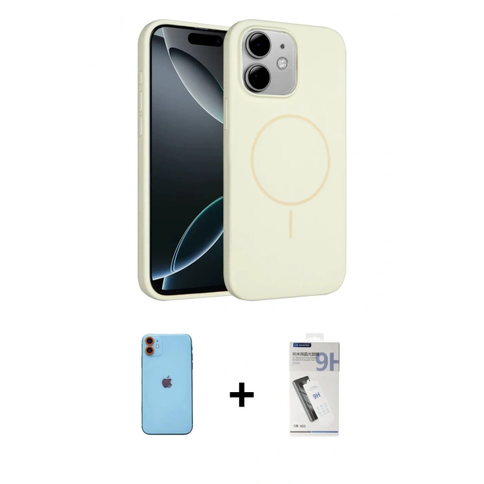MARSİLYAN™- iPhone 11 Kılıf Yankı Form Serisi - Şeffaf Uv Polymer Nano Ekran Koruyucu + Neon Fosforlu Kamera Lens - TU