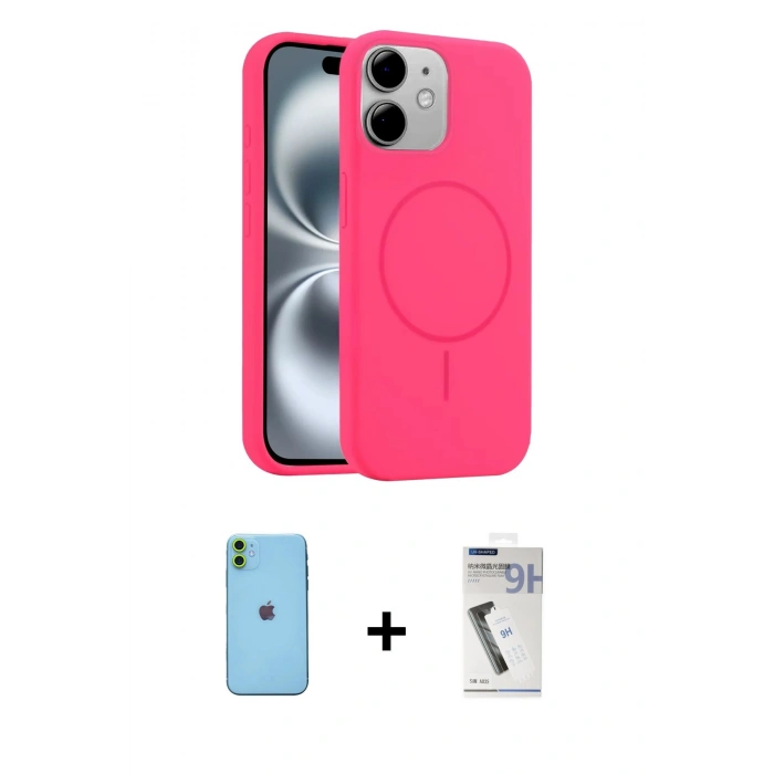 MARSİLYAN™- iPhone 11 Kılıf Yankı Form Serisi - Şeffaf Uv Polymer Nano Ekran Koruyucu + Neon Fosforlu Kamera Lens - YL