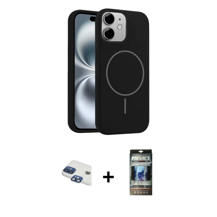 MARSİLYAN™- iPhone 11 Kılıf Yankı Form Serisi - Siyah 34D Hayalet Izgaralı Cam + Pers Alüminyum Kamera Lens - LT