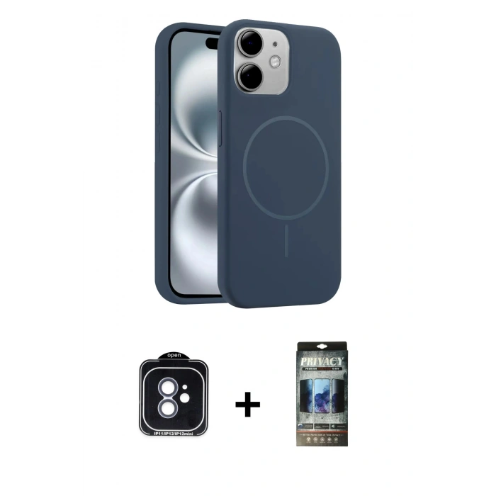 MARSİLYAN™- iPhone 11 Kılıf Yankı Form Serisi - Siyah 34D Hayalet Izgaralı Cam + PVD Metal Kamera Lens - MI