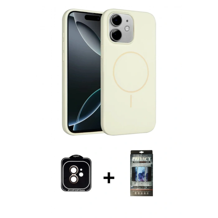 MARSİLYAN™- iPhone 11 Kılıf Yankı Form Serisi - Siyah 34D Hayalet Izgaralı Cam + PVD Metal Kamera Lens - TU
