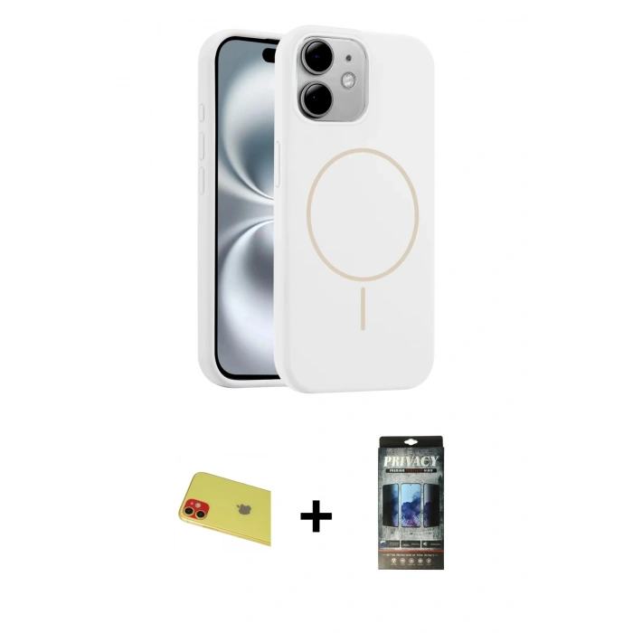 MARSİLYAN™- iPhone 11 Kılıf Yankı Form Serisi - Siyah 34D Hayalet Izgaralı Cam + Rainbow Kamera Lens Koruma Cam - KI