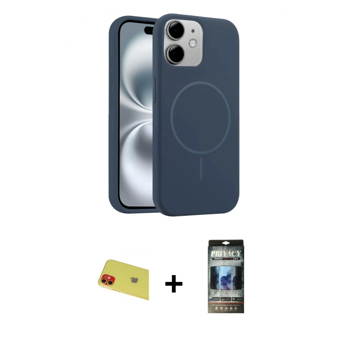 MARSİLYAN™- iPhone 11 Kılıf Yankı Form Serisi - Siyah 34D Hayalet Izgaralı Cam + Rainbow Kamera Lens Koruma Cam - KI