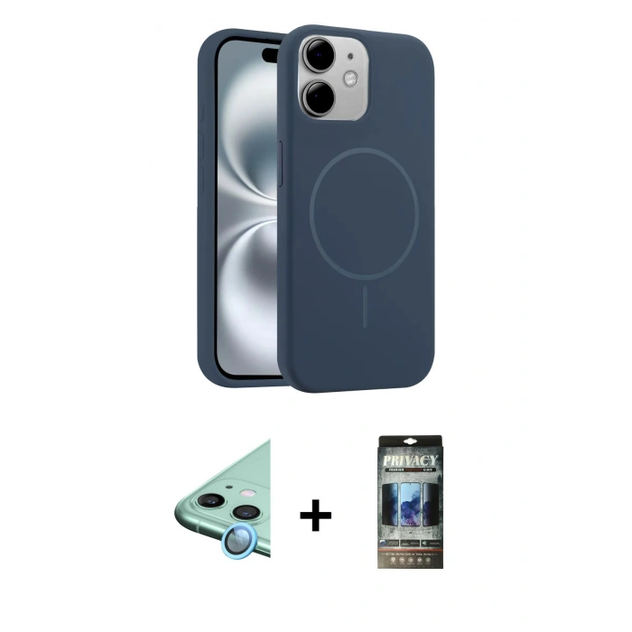 MARSİLYAN™- iPhone 11 Kılıf Yankı Form Serisi - Siyah 34D Hayalet Izgaralı Cam + Raze Metal Kamera Lens - MI