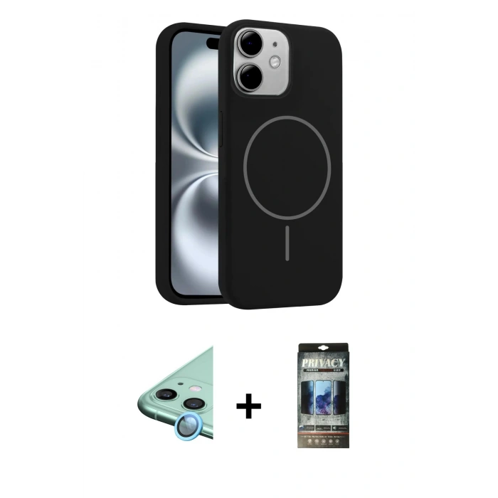 MARSİLYAN™- iPhone 11 Kılıf Yankı Form Serisi - Siyah 34D Hayalet Izgaralı Cam + Raze Metal Kamera Lens - MI