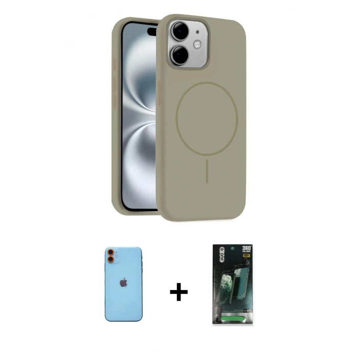 MARSİLYAN™- iPhone 11 Kılıf Yankı Form Serisi - Siyah 360 Mat Full Body Arka Koruyucu + Neon Fosforlu Kamera Lens - TU