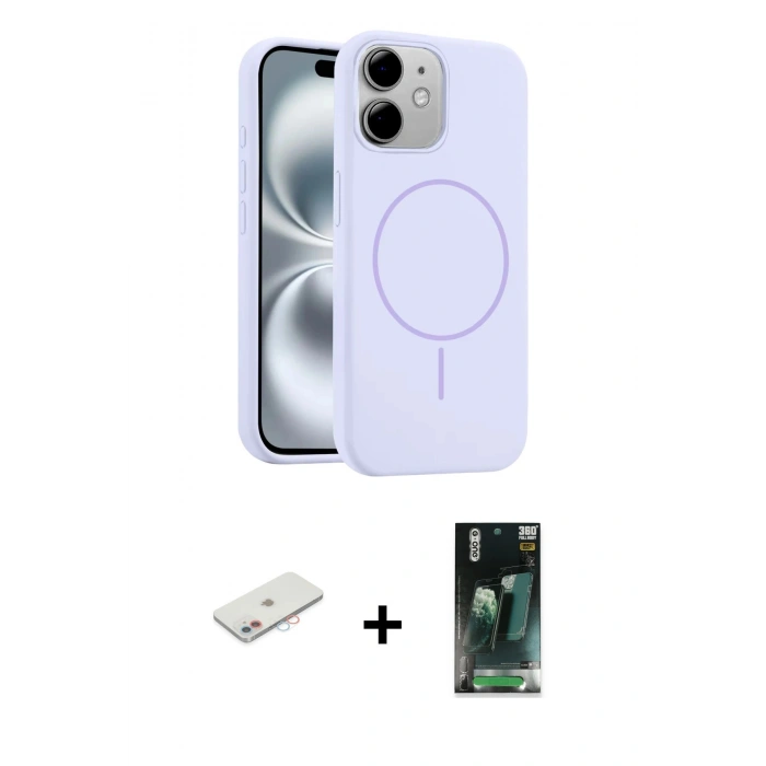 MARSİLYAN™- iPhone 11 Kılıf Yankı Form Serisi - Siyah 360 Mat Full Body Arka Koruyucu + Renkli Kamera Lens Koruma Cam - PE