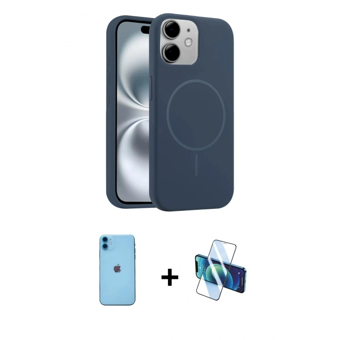 MARSİLYAN™- iPhone 11 Kılıf Yankı Form Serisi - Siyah 3D Antistatik Cam Ekran Koruyucu + Neon Fosforlu Kamera Lens - MI