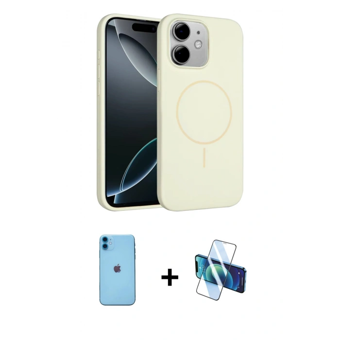 MARSİLYAN™- iPhone 11 Kılıf Yankı Form Serisi - Siyah 3D Antistatik Cam Ekran Koruyucu + Neon Fosforlu Kamera Lens - MI