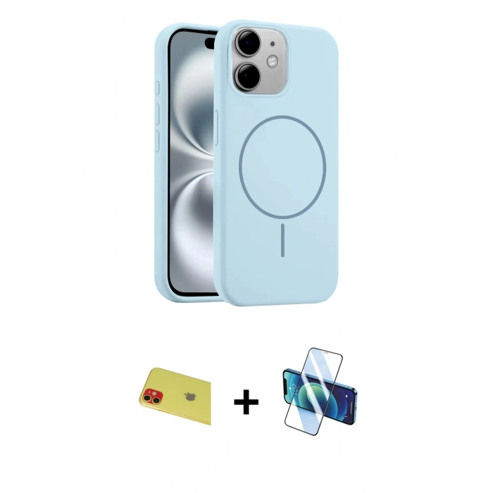 MARSİLYAN™- iPhone 11 Kılıf Yankı Form Serisi - Siyah 3D Antistatik Cam Ekran Koruyucu + Rainbow Kamera Lens Koruma Cam - KI