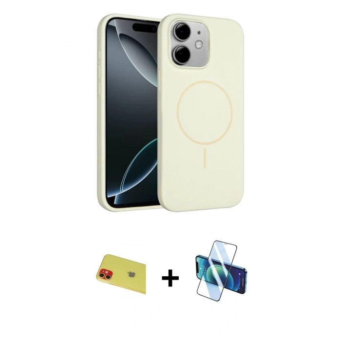MARSİLYAN™- iPhone 11 Kılıf Yankı Form Serisi - Siyah 3D Antistatik Cam Ekran Koruyucu + Rainbow Kamera Lens Koruma Cam - KI