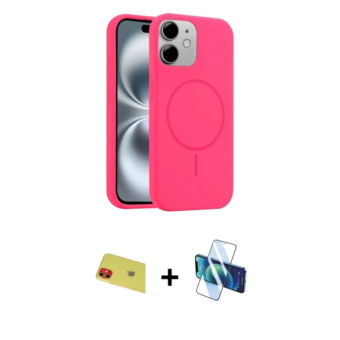MARSİLYAN™- iPhone 11 Kılıf Yankı Form Serisi - Siyah 3D Antistatik Cam Ekran Koruyucu + Rainbow Kamera Lens Koruma Cam - KI
