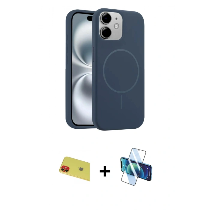 MARSİLYAN™- iPhone 11 Kılıf Yankı Form Serisi - Siyah 3D Antistatik Cam Ekran Koruyucu + Rainbow Kamera Lens Koruma Cam - KI
