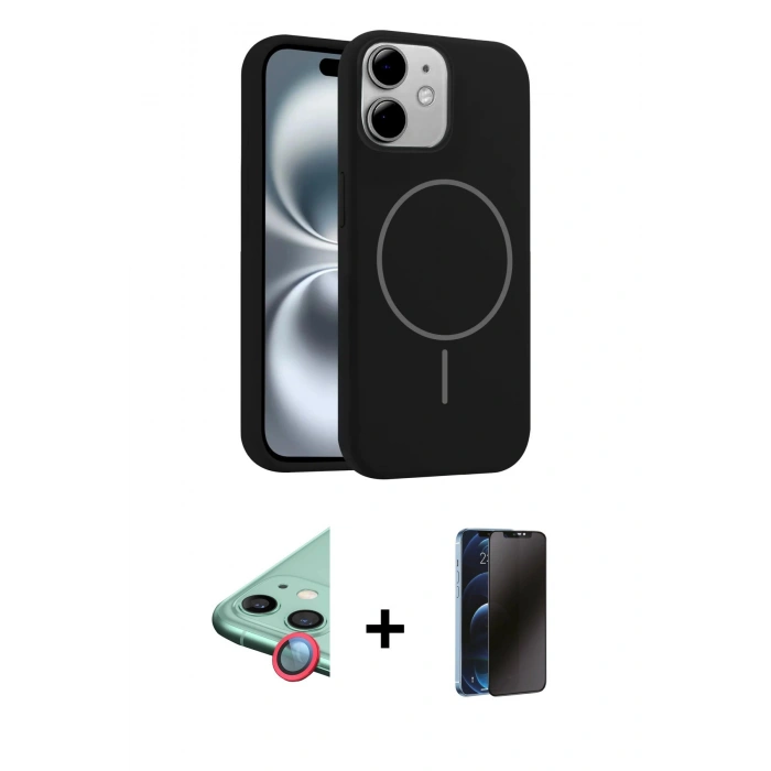 MARSİLYAN™- iPhone 11 Kılıf Yankı Form Serisi - Siyah 3D Antistatik Hayalet Cam Ekran Koruyucu + Raze Metal Kamera Lens - KI