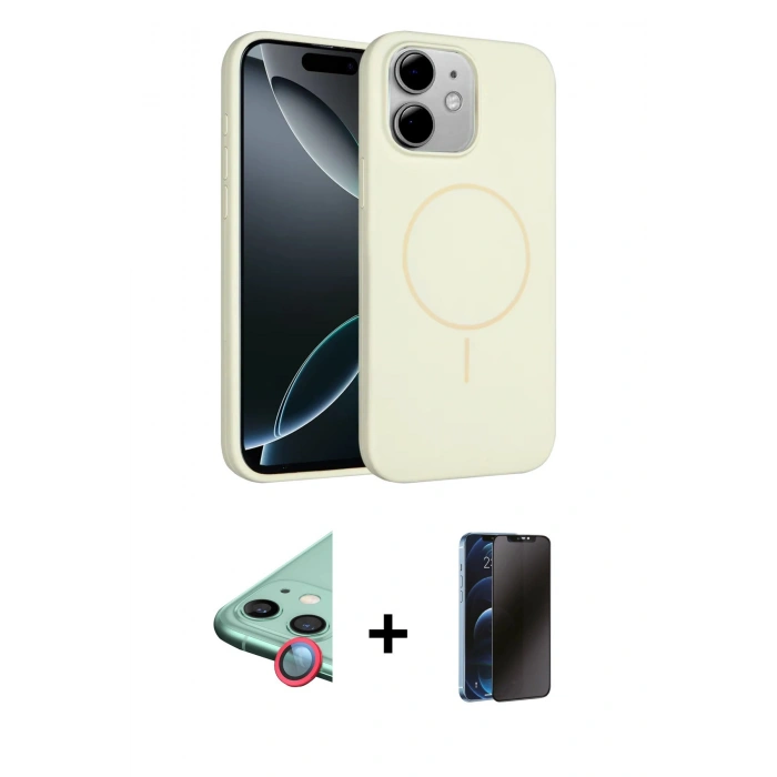 MARSİLYAN™- iPhone 11 Kılıf Yankı Form Serisi - Siyah 3D Antistatik Hayalet Cam Ekran Koruyucu + Raze Metal Kamera Lens - KI