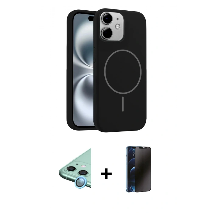 MARSİLYAN™- iPhone 11 Kılıf Yankı Form Serisi - Siyah 3D Antistatik Hayalet Cam Ekran Koruyucu + Raze Metal Kamera Lens - MI