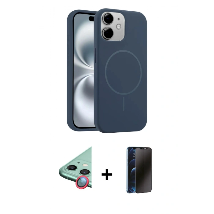 MARSİLYAN™- iPhone 11 Kılıf Yankı Form Serisi - Siyah 3D Antistatik Hayalet Cam Ekran Koruyucu + Raze Metal Kamera Lens - KI