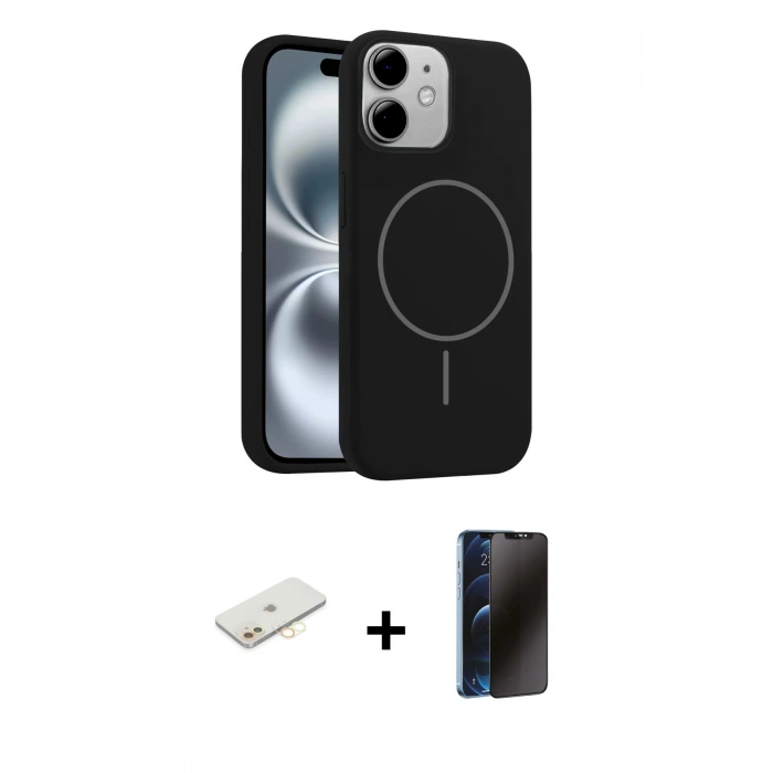 MARSİLYAN™- iPhone 11 Kılıf Yankı Form Serisi - Siyah 3D Antistatik Hayalet Cam Ekran Koruyucu + Renkli Kamera Lens Koruma Cam - SI