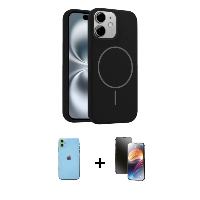 MARSİLYAN™- iPhone 11 Kılıf Yankı Form Serisi - Siyah 3D Antistatik Mat Seramik Nano Ekran Koruyucu + Neon Fosforlu Kamera Lens - YL